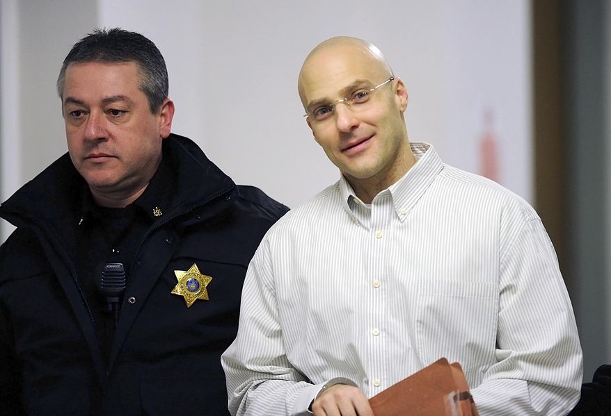 Hugo Selenski is led into the Luzerne County Courthouse, Wilkes-Barre, Pa., Tuesday Feb. 17, 2015, for opening testimony in the penalty phase of his murder trial. Selenski was convicted last week on two counts of first-degree murder in the deaths of pharmacist Michael Kerkowski and his girlfriend, Tammy Fassett. (AP Photo/The Citizens' Voice, Mark Moran) MANDATORY CREDIT