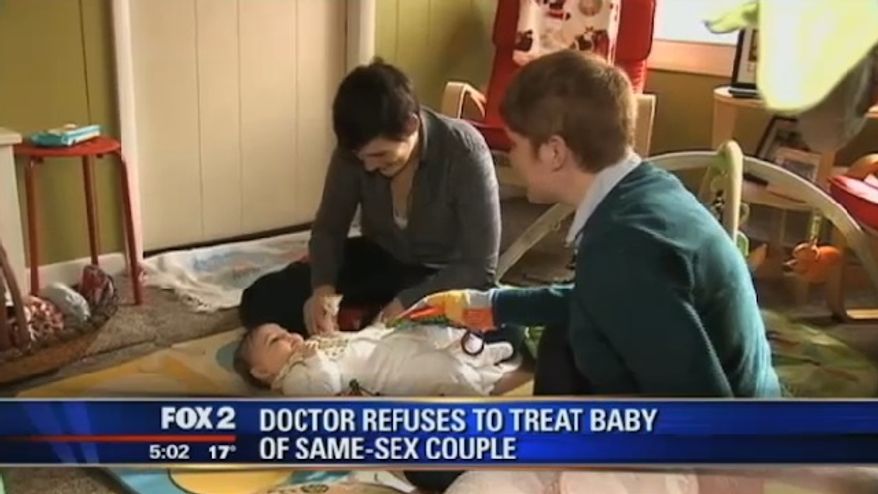 Krista and Jami Contreras are upset after they say a Michigan doctor refused to treat their newborn because of her religious beliefs against homosexuality. (FOX 2 Detroit)
