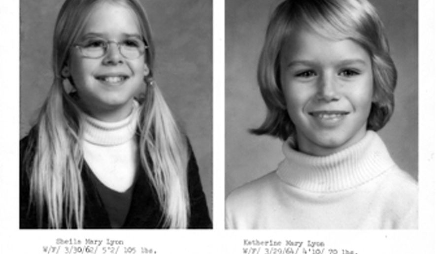 This handout image provided by the Montgomery County, Md., Police Department shows the original missing person/suspicious circumstances bulletin for the 1975 disappearance of two young sisters in Maryland, Sheila Lyon and Katherine Lyon, who never returned home from a shopping mall. Police affidavits say a sex offender told investigators he left a Maryland shopping mall with two young sisters who disappeared in 1975, and that he later saw his uncle sexually assaulting one of the girls. Authorities have been searching for the remains of 12-year-old Sheila Lyon and 10-year-old Katharine Lyon on a remote mountain in Bedford County, Virginia, some 200 miles from their Montgomery County, Maryland, home, since September. A Bedford grand jury also is investigating. The Washington Post reports that Montgomery County police declined to say how credible they find 58-year-old Lloyd Welch's recent statements. Police have named Welch and his uncle, 69-year-old Richard Welch, "persons of interest" in the case, but neither has been charged. (AP Photo/Montgomery County, Md., Police Department)