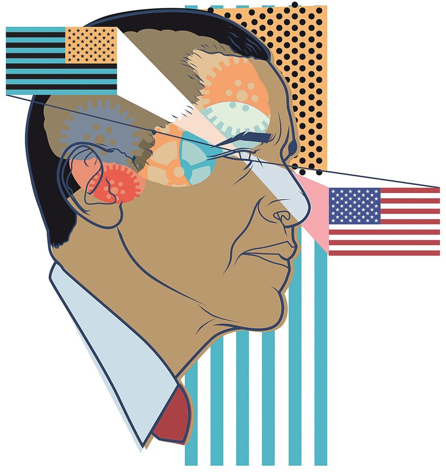 Illustration on Obama&#x27;s attitude toward America by Linas Garsys/The Washington Times