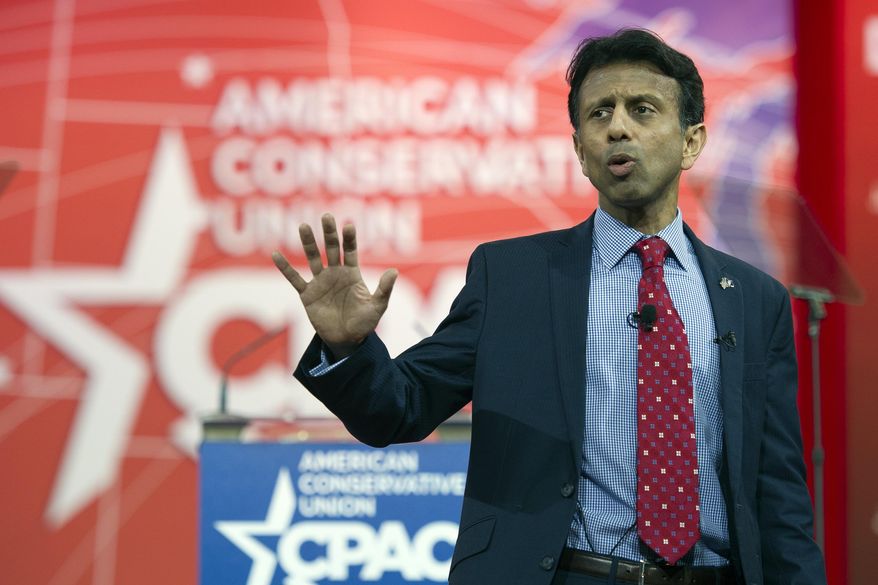 Louisiana Gov. Bobby Jindal speaks during the Conservative Political Action Conference (CPAC) in National Harbor, Md., Thursday, Feb. 26, 2015. (AP Photo/Cliff Owen)