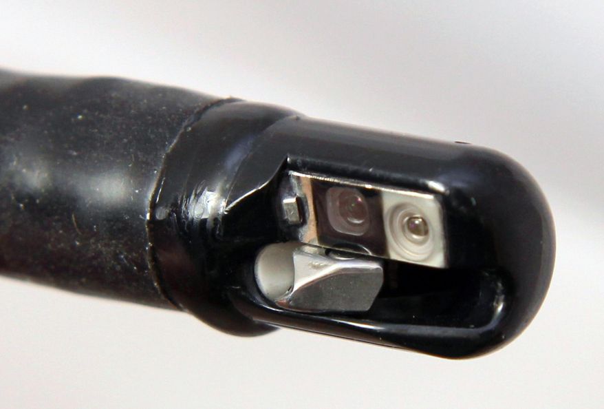 FILE - This undated file photo provided by the U.S. Food and Drug Administration shows the tip of an endoscopic retrograde cholangiopancreatography (ERCP) duodenoscope, attached to a long tube, not shown. A patient has sued the maker of the medical scope linked to the outbreak of a superbug at Ronald Reagan UCLA Medical Center in Los Angeles. (AP Photo/U.S. Food and Drug Administration, File)