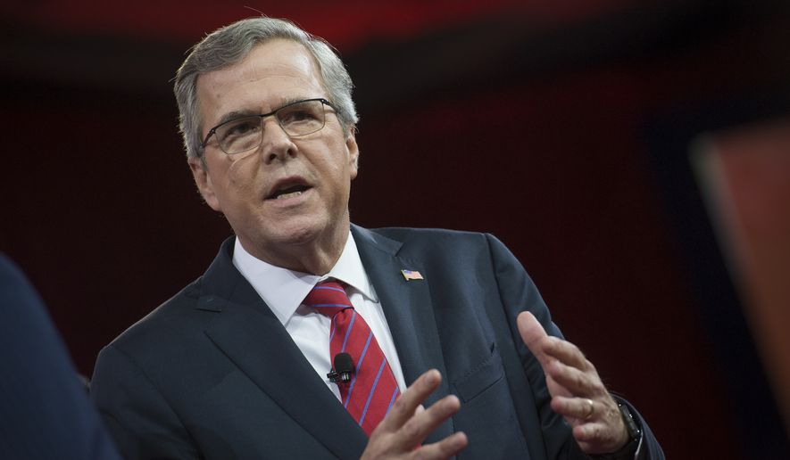Jeb Bush addresses an audience on the third day of the 2015 Conservative Political Action Conference (CPAC) at the Gaylord National Resort and Convention Center in National Harbor, Md., on Friday, Feb. 27, 2015. The four-day event is billed as the nation&#39;s largest gathering of conservatives. (Rod Lamkey Jr./The Washington Times)&quot;