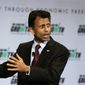 Louisiana Gov. Bobby Jindal speaks at the free market Club for Growth winter economic conference at the Breakers Hotel Saturday, Feb. 28, 2015, in Palm Beach, Fla.   (AP Photo/Joe Skipper)