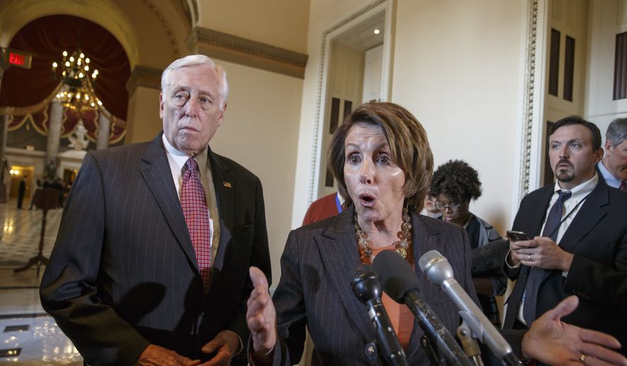 In this Feb. 27, 2015, photo, House Democratic Leader Nancy Pelosi of Calif., accompanied by House Minority Whip Steny Hoyer of Md., voice their objections to the Republican majority during a delay in voting for a short-term spending bill for the Homeland Security Department during a news conference on Capitol Hill in Washington. Democrats didn&amp;#8217;t get all they wanted in Congress&amp;#8217; struggle over Homeland Security, but many feel they are winning a broader political war that will haunt Republicans in 2016 and beyond. &quot;It&amp;#8217;s a staggering failure of leadership that will prolong this manufactured crisis of theirs and endanger the security of the American people,&quot; said Pelosi.  (AP Photo/J. Scott Applewhite)