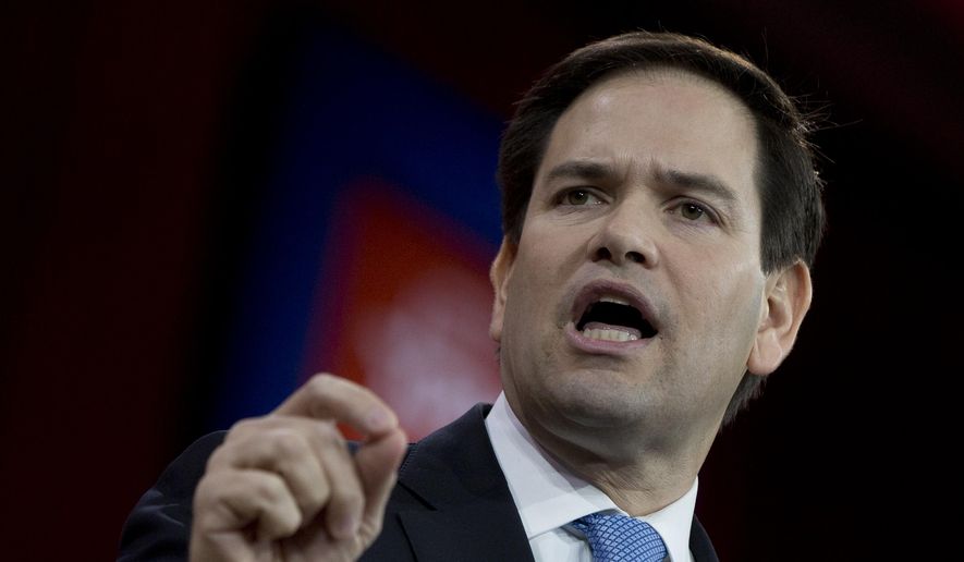 In this Feb. 27, 2015, photo, Sen. Marco Rubio, R-Fla. speaks during the Conservative Political Action Conference (CPAC) in National Harbor, Md. Rubio is telling allies he is running for president and plans to join the crowded field of Republican hopefuls as early as April.  (AP Photo/Carolyn Kaster)
