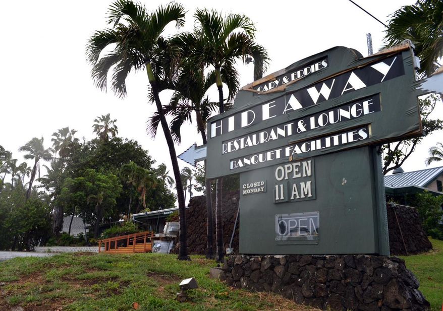 This photo taken Sunday, March 1, 2015, shows the outside of Cary & Eddie’s Hideaway Restaurant and Lounge in Maui, HI. A staple of 15 years for Maui diners, the resturant has closed its doors as its owners concentrate on health issues. (AP Photo/The News, Eileen Chao)