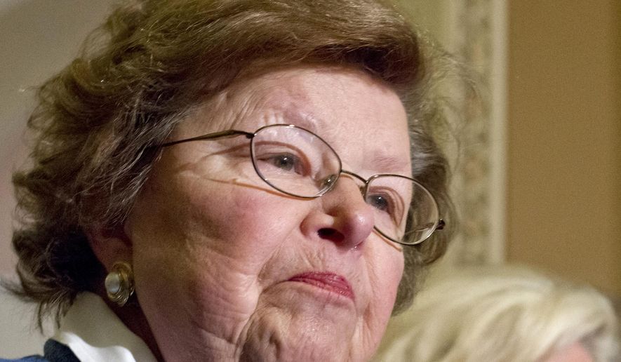 Senate Appropriations Committee Chair Barbara Mikulski, Maryland Democrat, speaks during a news conference on Capitol Hill in Washington on June 5, 2012. (Associated Press) **FILE**