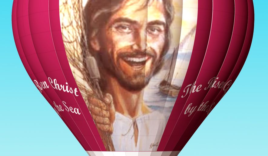 The &quot;Risen Balloon&quot; bears a smiling portrait of Jesus Christ, and will take an inaugural flight at Easter time. (Image courtesy of Sky Sail Balloons and The Joyful Noiseletter)