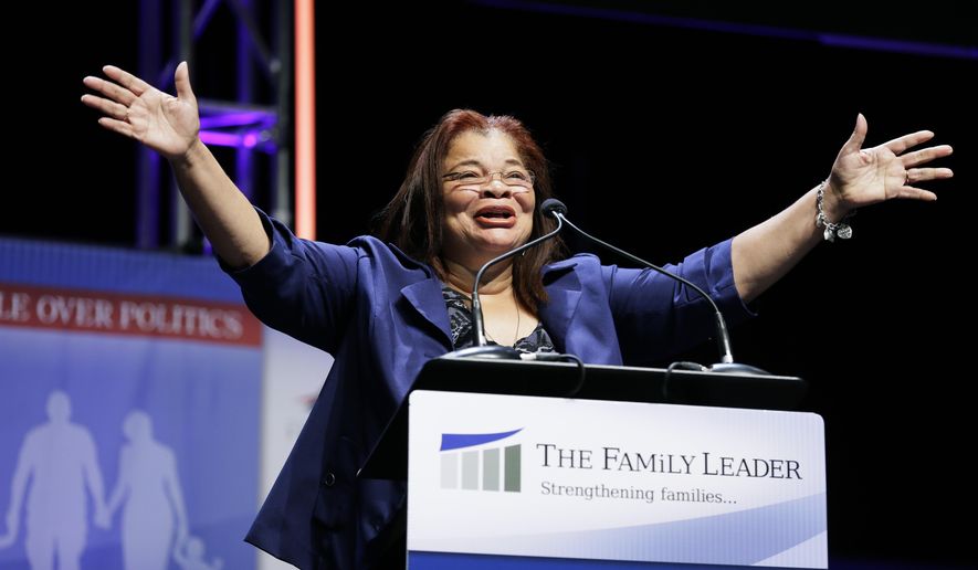 In this Aug. 9, 2014, file photo, Dr. Alveda King, niece of Dr. Martin Luther Kings, speaks during The Family Leadership Summit in Ames, Iowa. Fox News Channel says it has hired Alveda King, a niece of the late civil rights leader Martin Luther King Jr., as a commentator for the network. (AP Photo/Charlie Neibergall, File)