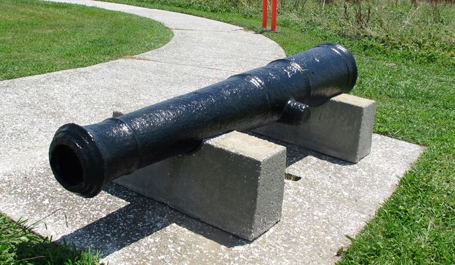 A Revolutionary War-era gun that was recently brought to Fort Moultrie on Sullivans Island, S.C., is seen on Friday, June 27, 2014.The gun, which could date to the late 1600s, is the only original Revolutionary War gun at the fort. It arrived in time to go on display for Carolina Day. Saturday, June 28, 2014 is  Carolina Day, the anniversary of the battle in which the defenders of Fort Moultrie turned back a British fleet trying to capture Charleston, S.C., just days before the Declaration of Independence in Philadelphia. (AP Photo/Bruce Smith)