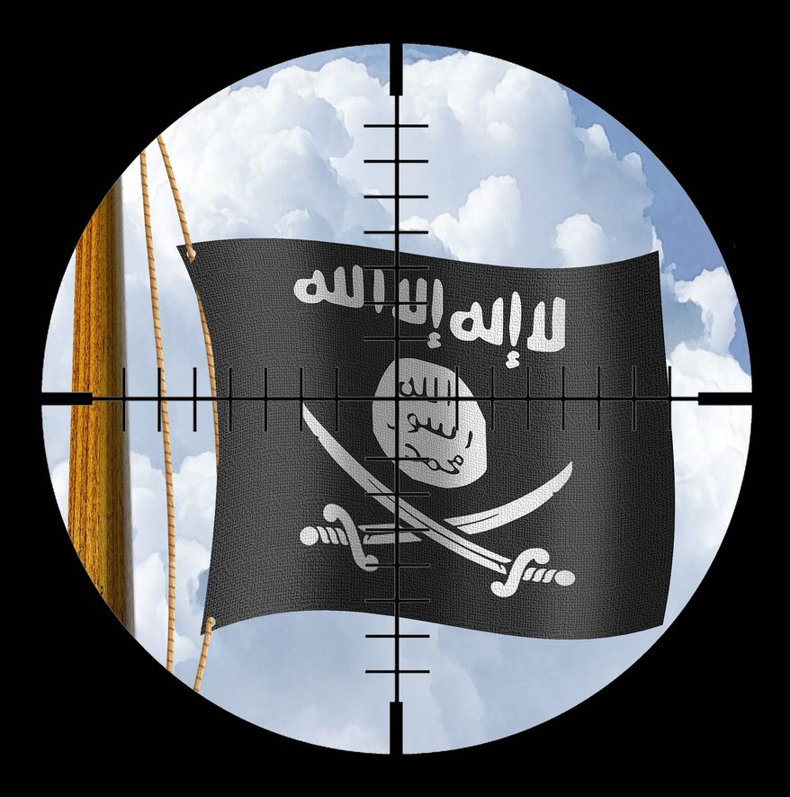 Illustration on the U.S. response to potential ISIS piracy by Alexander Hunter/The Washington Times