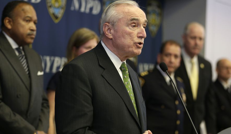New York City police commissioner Bill Bratton speaks during a news conference at police headquarters in New York, Monday, March 16, 2015. (AP Photo/Seth Wenig)