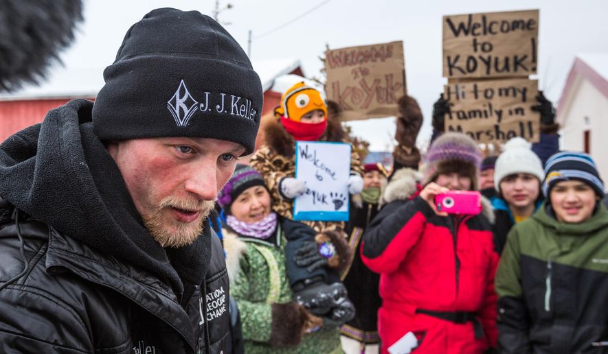 Dallas Seavey speaks after being the first musher to reach the Koyuk, Alaska, checkpoint during the Iditarod Trail Sled Dog Race, Monday, March 16, 2015. (AP Photo/Alaska Dispatch News, Loren Holmes )