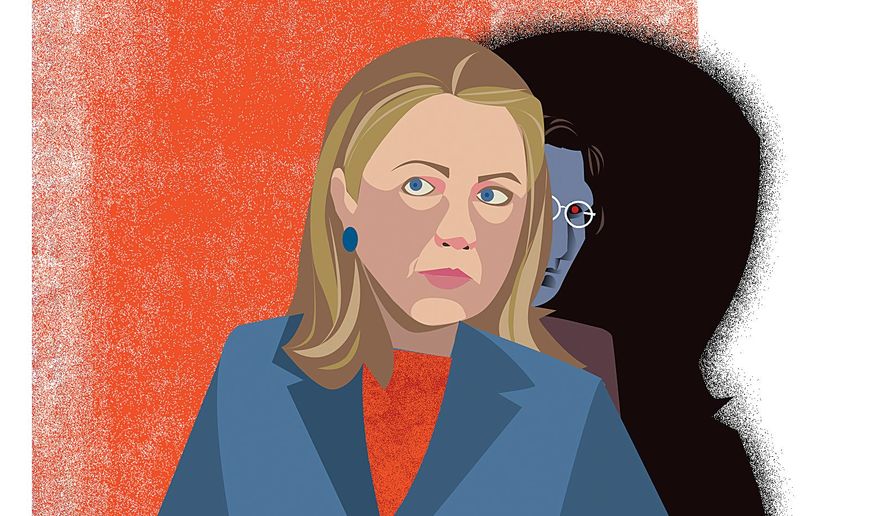 Illustration on Hillary&#x27;s emails and secret intel operations by Linas Garsys/The Washington Times