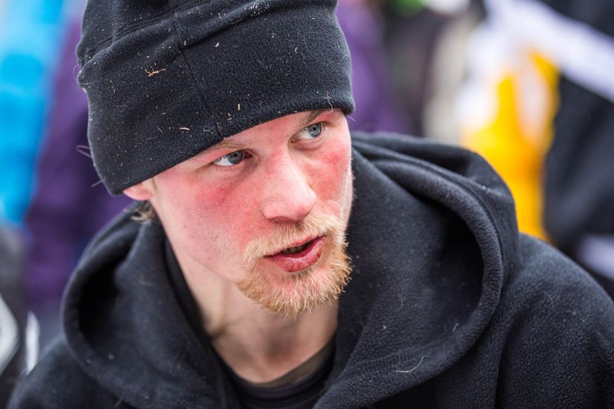 Dallas Seavey looks on at the Koyuk, Alaska, checkpoint during the Iditarod Trail Sled Dog Race, Monday, March 16, 2015. (AP Photo/Alaska Dispatch News, Loren Holmes )