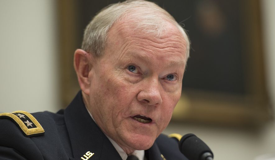Joint Chiefs Chairman Gen. Martin Dempsey testifies on Capitol Hill in Washington, Wednesday, March 18, 2015, before the House Armed Services Committee hearing on President Obama&#39;s use of military force proposal against IS and the Defense Department&#39;s budget. (AP Photo/Molly Riley)