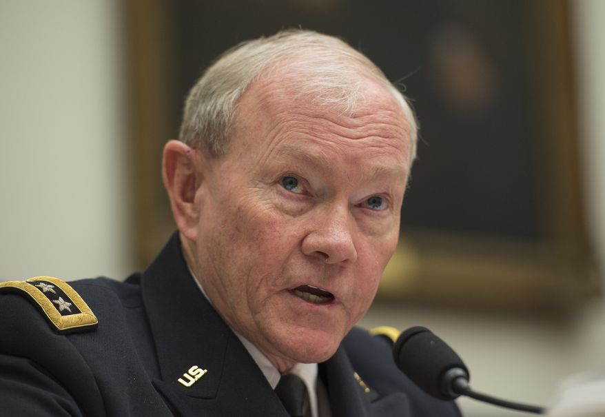 Joint Chiefs Chairman Gen. Martin Dempsey testifies on Capitol Hill in Washington, Wednesday, March 18, 2015, before the House Armed Services Committee hearing on President Obama&#x27;s use of military force proposal against IS and the Defense Department&#x27;s budget. (AP Photo/Molly Riley)