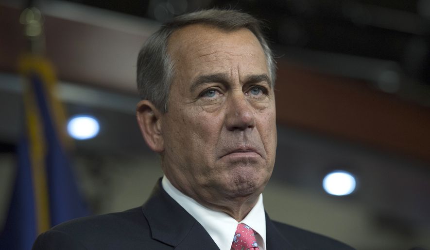 House Speaker John Boehner, Ohio Republican, pauses during a news conference on Capitol in Washington on March 19, 2015. (Associated Press) **FILE**