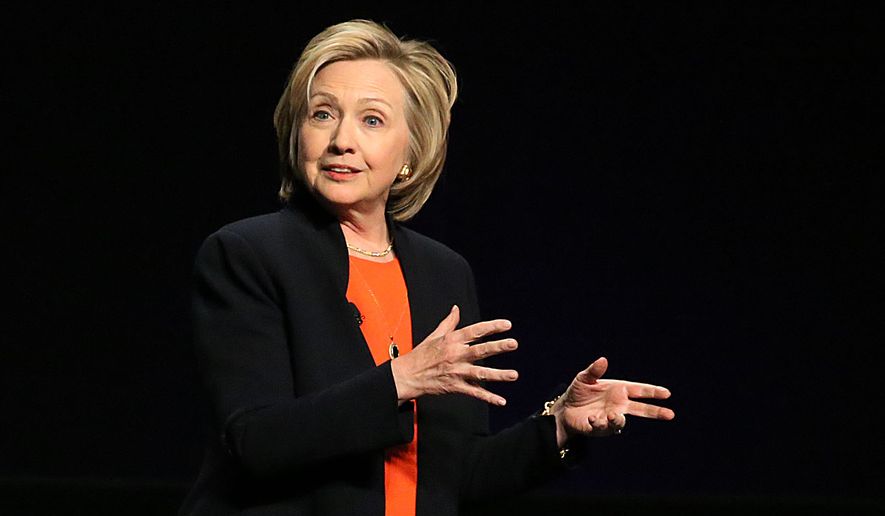 Hillary Clinton is the keynote speaker at the American Camp Association, New York and New Jersey&amp;#8217;s Tri State CAMP Conference at the Atlantic City Convention Center, in Atlantic City, NJ, Thursday March 19, 2015. (AP Photo/The Press of Atlantic City, Ben Fogletto)
