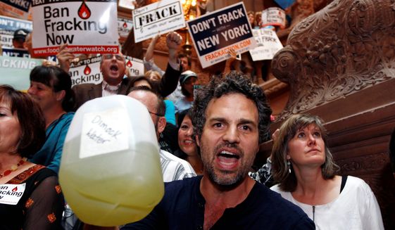 Actor Mark Ruffalo has been one of the protesters of proposed fracking in New York. At a New Yorkers Against Fracking rally in Albany, the group called on Gov. Andrew Cuomo to ban hydraulic fracturing. Mr. Cuomo gave in to the pressure and imposed a ban a month after his re-election. (Associated Press)
