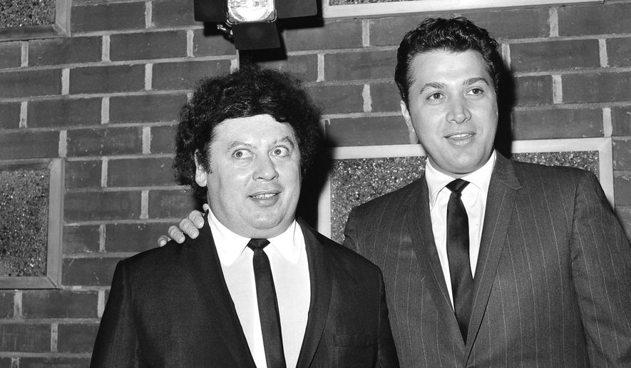FILE - In this Dec. 10, 1965 file photo, the comedy team of Marty Allen, left, and Steve Rossi, now making their first film on the Paramount lot in Los Angeles. Allen celebrates his 93rd birthday on Monday, March 23, 2015. (AP Photo/David F. Smith, File)