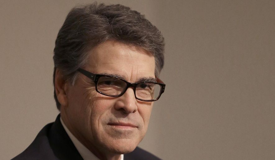 Former Texas Governor Rick Perry attends a breakfast meeting, Tuesday, March 24, 2015, in Houston. A day after Sen. Ted Cruz announced he&#x27;s seeking the Republican presidential nomination, Perry refused any discussion of how his fellow Texan&#x27;s move affects his own anticipated White House run. (AP Photo/Pat Sullivan)