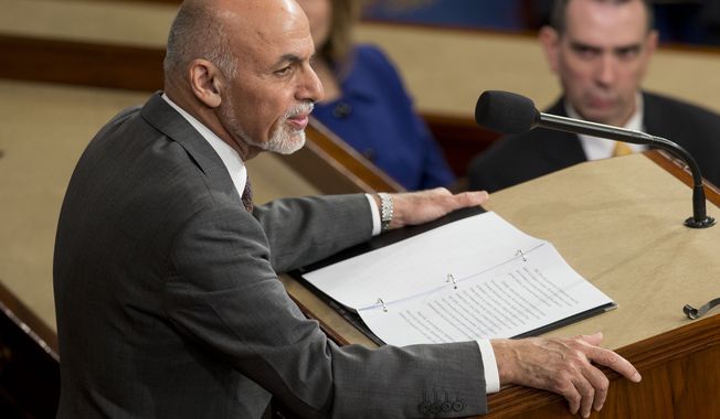 Afghanistan&#x27;s President Ashraf Ghani speaks before a joint meeting of Congress on Capitol Hill in Washington, Wednesday, March 25, 2015. (AP Photo/Pablo Martinez Monsivais)