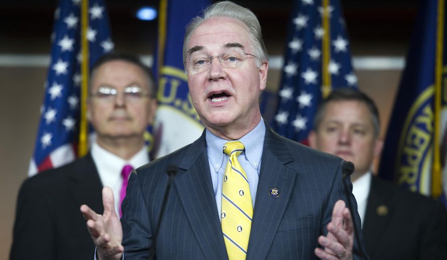 FILE - In this March 17, 2015, file photo, House Budget Committee Chairman Rep. Tom Price, R-Ga. speaks on Capitol Hill in Washington. Officials say House Republicans deepened recommended budget savings from the government’s chief health care program for the poor by about $140 billion in recent weeks to offset part of the cost of higher payments to doctors who treat Medicare patients. (AP Photo/Cliff Owen, File)
