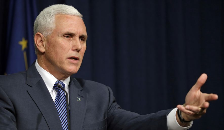 Indiana Gov. Mike Pence holds a news conference at the Statehouse in Indianapolis, Thursday, March 26, 2015. (AP Photo/Michael Conroy)
