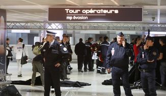 Security forces secure Marseille airport, southern France, before relatives of the Germanwings plane crash victims arrive Thursday March 26, 2015. The Germanwings Airbus A320, on a flight from Barcelona, Spain, to Duesseldorf, Germany,inexplicably began to descend from cruising altitude after losing radio contact with ground control and slammed into a remote mountainside in the French Alps on Tuesday, killing all 150 people on board. (AP Photo)