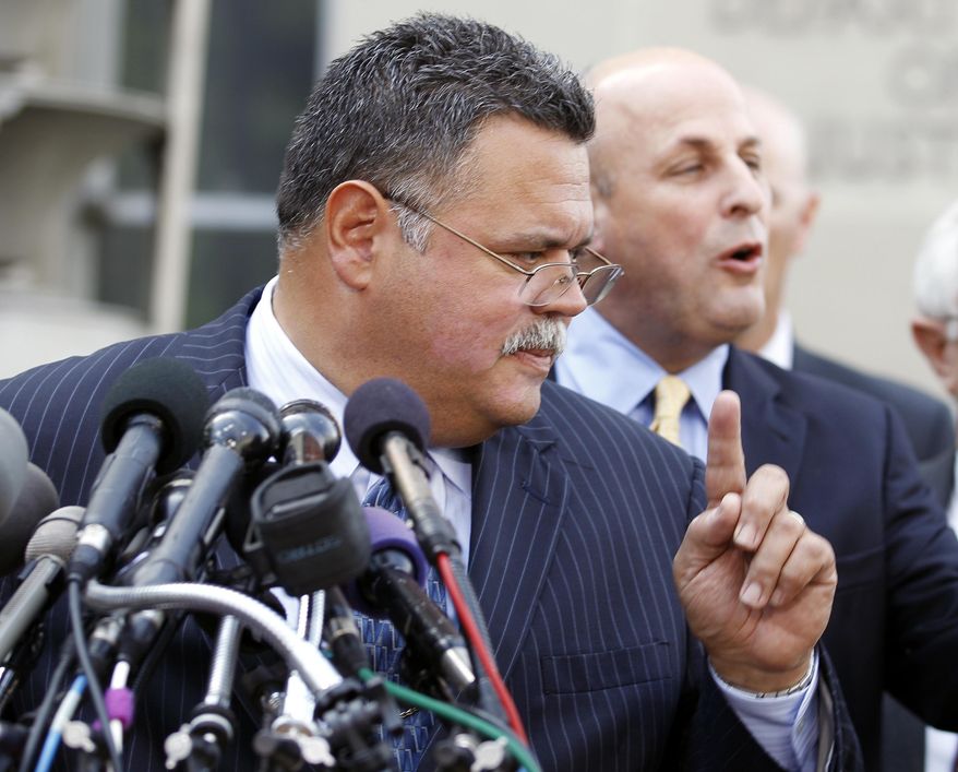 FILE - In this May 26, 2010, file photo, Tucson Police Chief Roberto Villasenor, gestures during a news conference outside the Justice Department in Washington. Villasenor, writing as chief of the Arizona Association of Chiefs of Police has sent a letter to Gov. Doug Ducey urging him to veto a bill requiring police to keep the names of officers involved in shootings secret for two months. (AP Photo/Jose Luis Magana)
