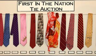 Could ties predict a victor? A blue silk tie belonging to Jeb Bush (fourth from left) fetched the most at a GOP fundraising auction. (Grafton County Republican Committee)