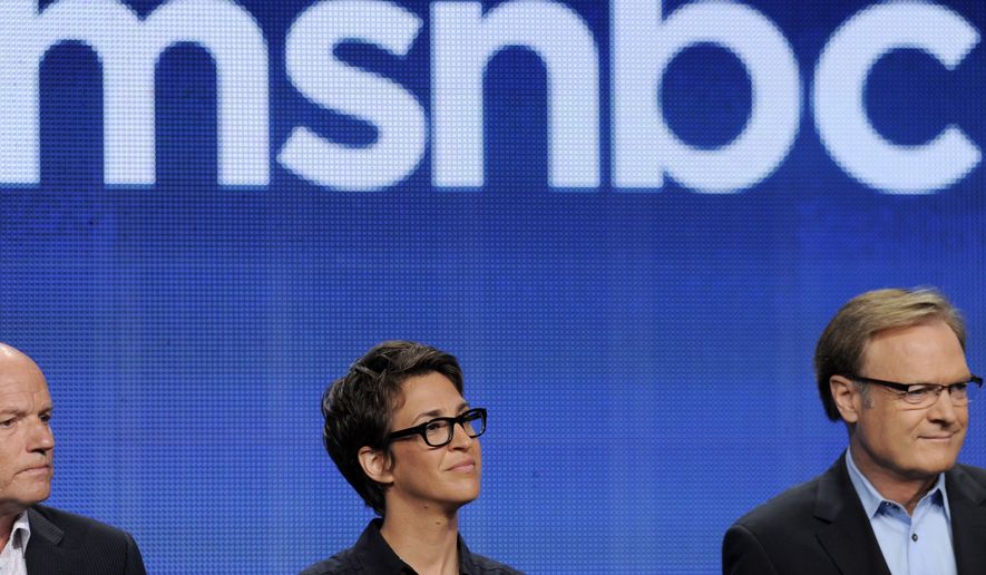 Phil Griffin, left, president of MSNBC, Rachel Maddow, center, host of &quot;The Rachel Maddow Show,&quot; and Lawrence O&#39;Donnell, host of &quot;The Last Word,&quot; take part in a panel discussion on the show at the NBCUniversal summer press tour, in Beverly Hills, Calif. (AP Photo/Chris Pizzello, File)