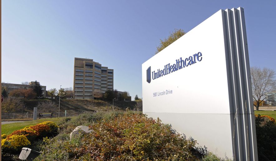 This Tuesday, Oct. 16, 2012, file photo, shows a portion of The UnitedHealth Group Inc.'s campus in Minnetonka, Minn. (AP Photo/Jim Mone, File)