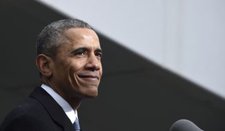 President Barack Obama pauses while speaking at the dedication of the Edward M. Kennedy Institute for the United States Senate, Monday, March 30, 2015, in Boston. The $79 million Edward M. Kennedy Institute for the United States Senate dedication is a politically star-studded event attended by President Barack Obama, Vice President Joe Biden and past and present senators of both parties. It sits next to the presidential library of Kennedy&amp;#8217;s brother, John F. Kennedy. (AP Photo/Susan Walsh)