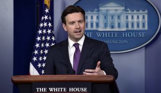 White House press secretary Josh Earnest speaks during the daily briefing at the White House in Washington, Tuesday, March 31, 2015. Earnest answered questions about Iran and the various conflicts in the Middle East. (AP Photo/Susan Walsh)