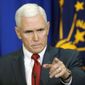 Indiana Gov. Mike Pence takes a question during a news conference, Tuesday, March 31, 2015, in Indianapolis. Pence said that he wants legislation on his desk by the end of the week to clarify that the state&#39;s new religious-freedom law does not allow discrimination against gays and lesbians. (AP Photo/Darron Cummings)