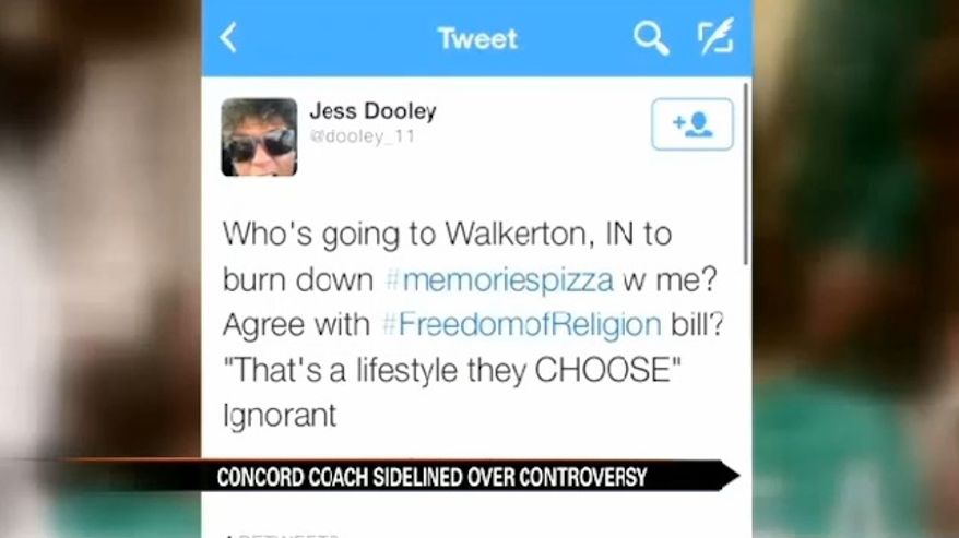 Concord High School girl's golf coach Jess Dooley has been suspended without pay after she posted a tweet threatening to burn down a Walkerton pizza shop for refusing to cater gay weddings. (ABC 57)