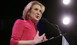 Former technology executive Carly Fiorina speaks during the Freedom Summit, in Des Moines, Iowa, on Jan. 24, 2015. (Associated Press) **FILE**