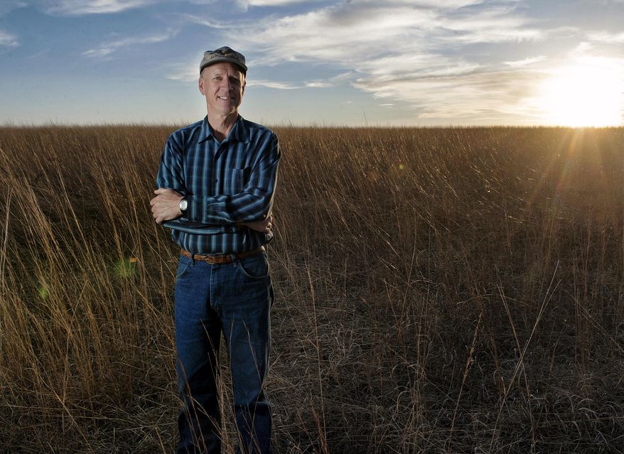 ADVANCED FOR RELEASE SUNDAY, APRIL 5, 2015 Frank Andelt poses for a portrait on Monday, March 30, 2015 on one of his CRP lands. Andelt won this year's Howard Wiegers Conservation Award. (AP Photo/Lincoln Journal Star, Tessa Lighty)