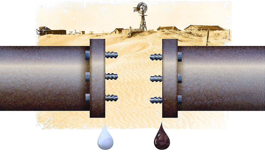 No water, no oil illustration by Greg Groesch/The Washington Times