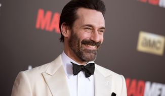 FILE - In this March 25, 2015 file photo, Jon Hamm arrives at The Black And Red Ball In Celebration Of The Final Seven Episodes Of &amp;quot;Mad Men&amp;quot; in Los Angeles. Court records show “Mad Men” star Jon Hamm was accused of helping lead a violent 1990 fraternity hazing at the University of Texas. (AP Photo/Photo by Richard Shotwell/Invision/AP, File)