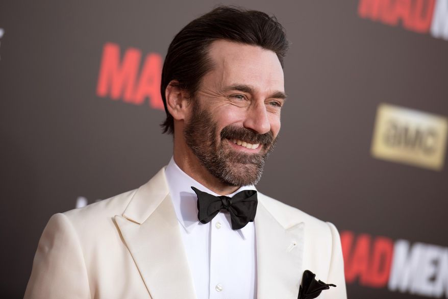 FILE - In this March 25, 2015 file photo, Jon Hamm arrives at The Black And Red Ball In Celebration Of The Final Seven Episodes Of "Mad Men" in Los Angeles. Court records show “Mad Men” star Jon Hamm was accused of helping lead a violent 1990 fraternity hazing at the University of Texas. (AP Photo/Photo by Richard Shotwell/Invision/AP, File)