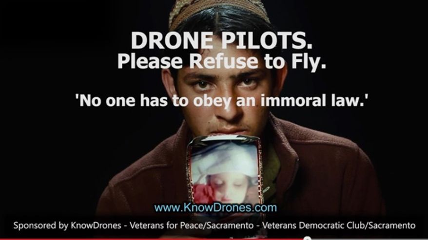 Veterans Democratic Club of Sacramento County and the Sacramento chapter of Veterans for Peace have partnered with the activist website KnowDrones.com to produce anti-drone operations ads. (Image: KnowDrones.com)