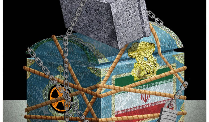 Illustration on steps that can be taken to constrain Iran&#x27;s quest for nuclear weapons by Alexander Hunter/The Washington Times