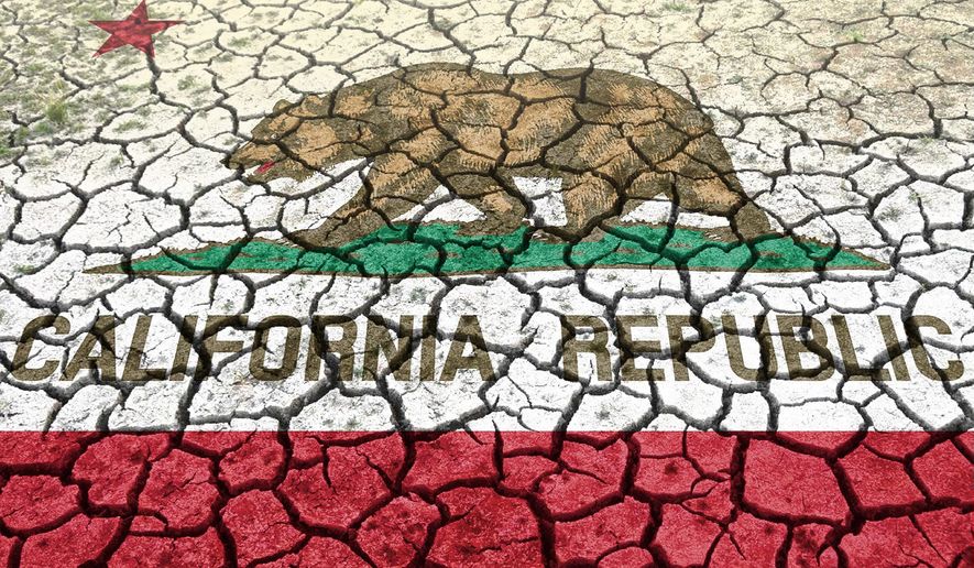 Illustration on the California drought and its causes by Alexander Hunter/The Washington Times