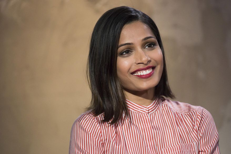 Freida Pinto participates in AOL's BUILD Speaker Series to discuss her new film "Desert Dancer" at AOL Studios on Thursday, April 9, 2015, in New York. (Photo by Charles Sykes/Invision/AP)