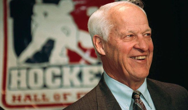 FILE - In this Nov. 1, 2000, file photo, Hockey legend Gordie Howe speaks to the media before the U.S. Hockey Hall of Fame&#x27;s 27th Annual Enshrinement Dinner at the Xcel Energy Center in St. Paul, Minn. An experimental stem cell treatment in Mexico late last year brought a “life changing” turnaround that’s put the 87-year-old back Howe back on his feet after a significant stroke robbed him of the ability to walk and talk normally. (AP Photo/Dawn Villella, File)