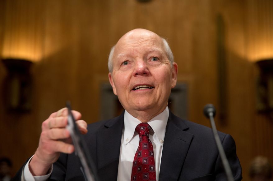 Internal Revenue Service (IRS) Commissioner John Koskinen testifies on Capitol Hill in Washington, Wednesday, April 15, 2015, before the Senate Homeland Security and Governmental Affairs Committee hearing to examine IRS challenges in implementing the Affordable Care Act. (AP Photo/Andrew Harnik) ** FILE **